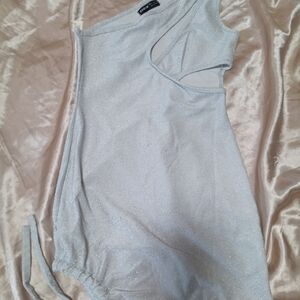 SHEIN Glittering Silver One-Shoulder Mini Dress